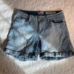 Indigo Rein faded distressed denim jean shorts,med rise.